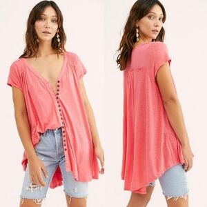 Free People Coral Button-Front Tunic